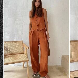Commense Orange Wide Leg Jumpsuit with High Waist